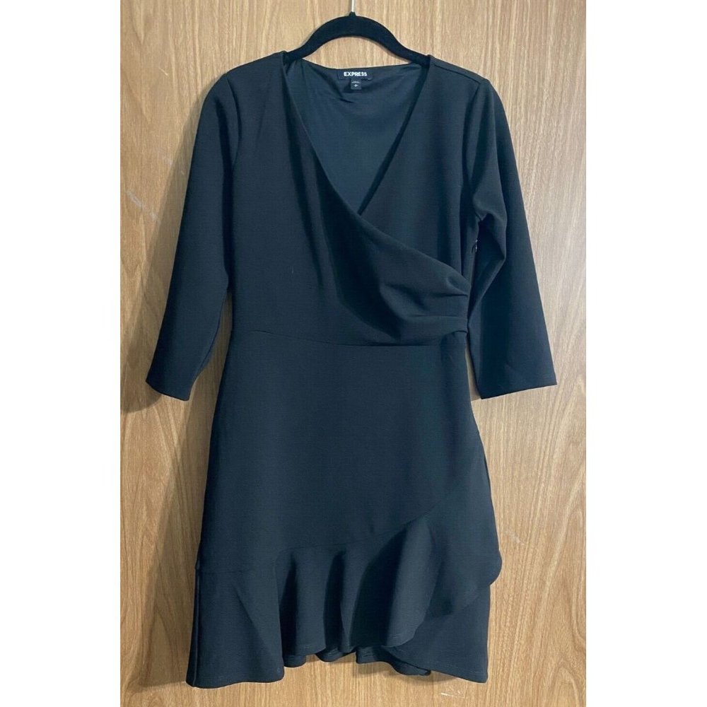 Express Black V-Neck Wrap Ruffle Dress